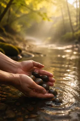 Forgiveness Hands Releasing Stones Into Light