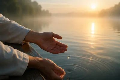 Hands Releasing Forgiveness by Quiet Lake