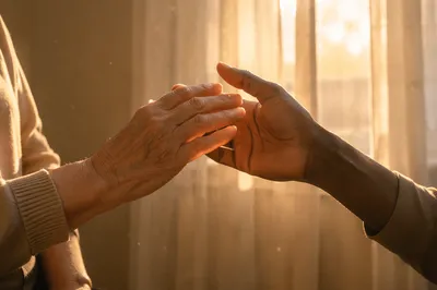 Two Hands Gently Separating in Sunlight