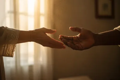Gently Parting Hands in Morning Light