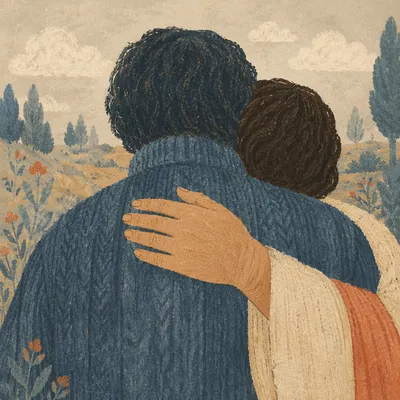 Quiet Forgiveness Embrace in Soft Daylight