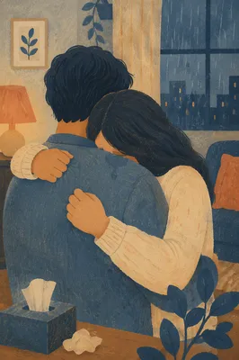 Forgiveness Embrace by Rainy Window