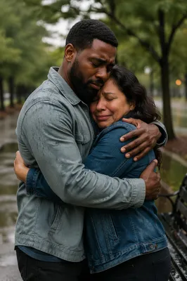 Emotional Reconciliation Embrace in Urban Park