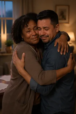 Emotional Reconciliation Embrace in Living Room
