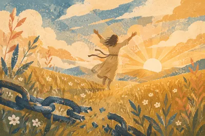 Broken Chains and Joyful Freedom at Sunrise