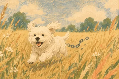 Joyful Dog Running in Liberated Meadow
