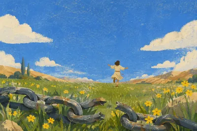 Broken Chains Freedom in Open Meadow