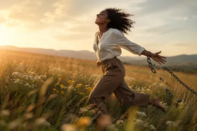 Joyful Woman Running Through Sunlit Meadow