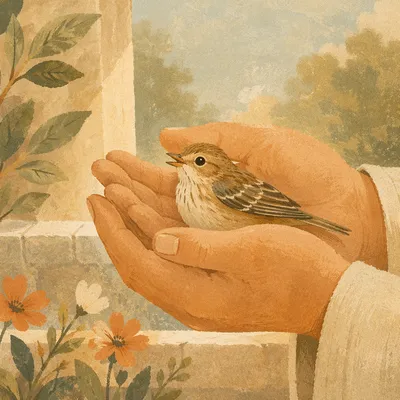 Gentle Hands Cradling a Tiny Songbird