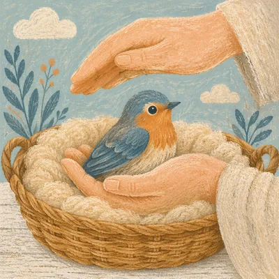 Divine Love Hands Cradling Songbird