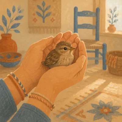 Gentle Hands Cradling a Tiny Bird