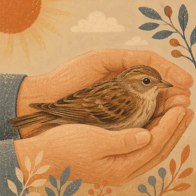 Gentle Hands Cradling a Tiny Songbird