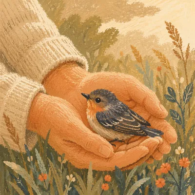 Gentle Hands Cradling a Tiny Songbird