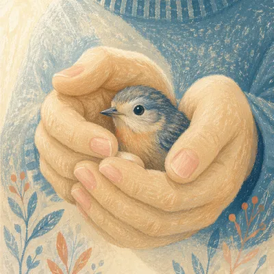 Gentle Hands Cradling a Tiny Songbird