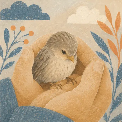 Gentle Hands Cradling Tiny Songbird