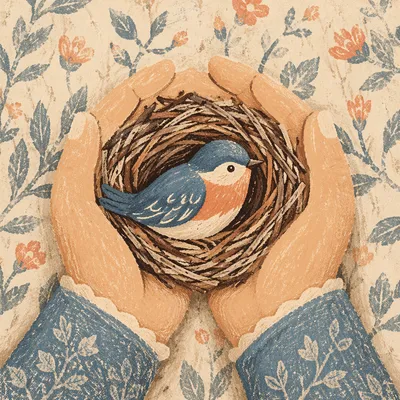 Gentle Hands Cradling Bird in Love