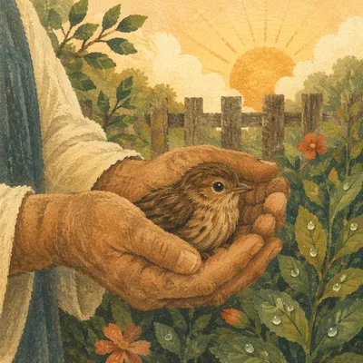 Gentle Hands Cradling a Tiny Songbird