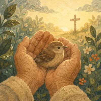 Gentle Hands Cradling Rescued Songbird
