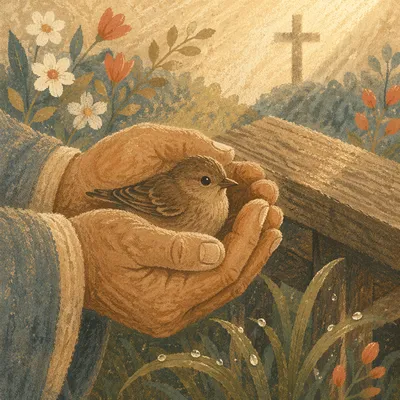 Gentle Hands Cradling a Small Bird