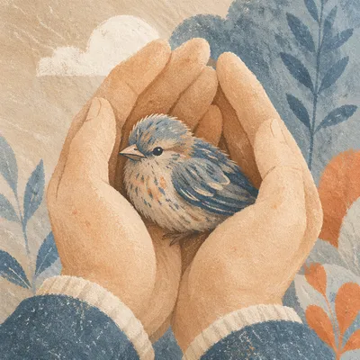 Gentle Hands Cradling a Tiny Fledgling
