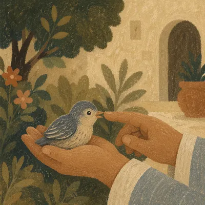 Tender Hands Cradling a Fledgling Bird