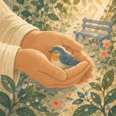 Gentle Hands Cradling a Tiny Songbird
