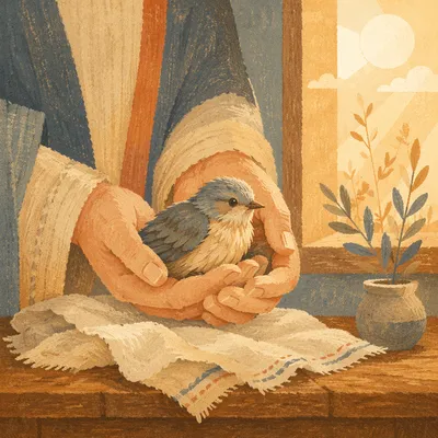 Gentle Hands Cradling a Small Bird