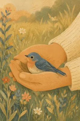 Gentle Hands Cradling a Small Songbird