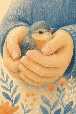 Gentle Hands Cradling a Tiny Songbird