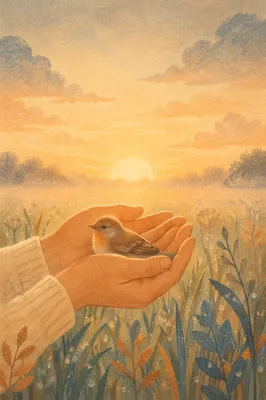 Gods Love Hands Cradling Small Bird