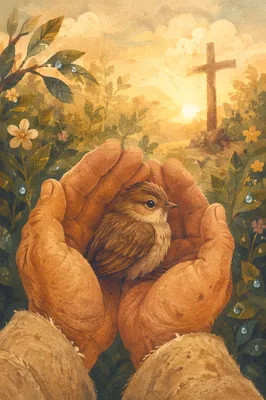 Gentle Hands Cradling Rescued Songbird