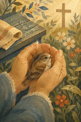 Gentle Hands Cradling a Small Bird