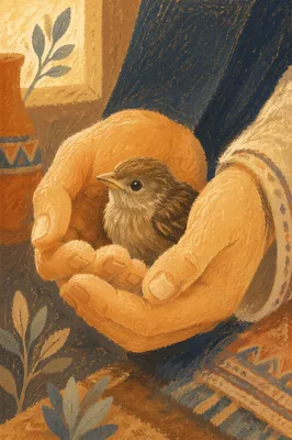 Gentle Hands Cradling a Fledgling Bird