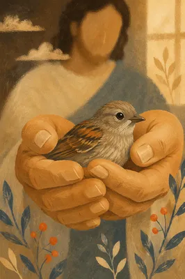 Gentle Hands Cradling a Small Bird
