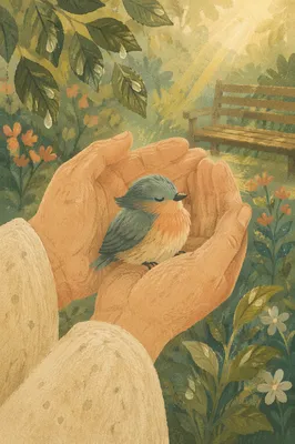 Gentle Hands Cradling a Tiny Songbird