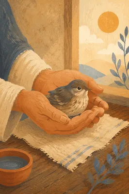 Gentle Hands Cradling a Small Bird