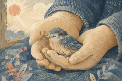 Gentle Hands Cradling a Fragile Bird