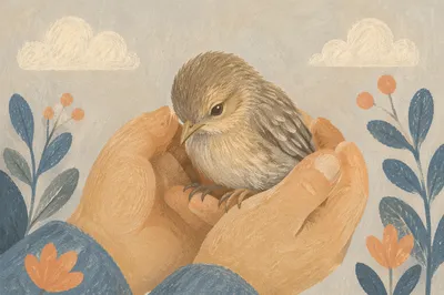 Gentle Hands Holding a Fragile Songbird