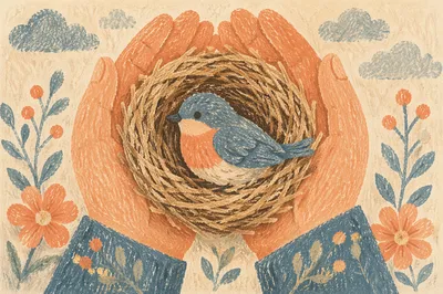 Gentle Hands Cradling a Small Bird