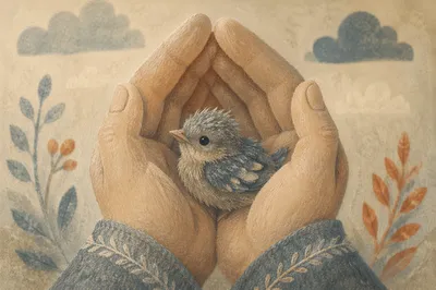 Divine Love Cradling a Tiny Fledgling
