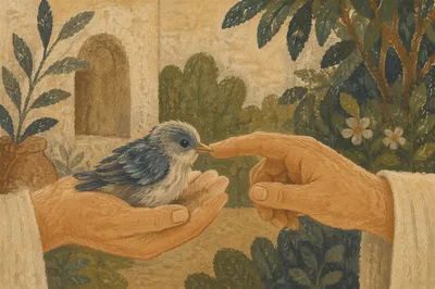 Gods Love Cradling a Fledgling Bird