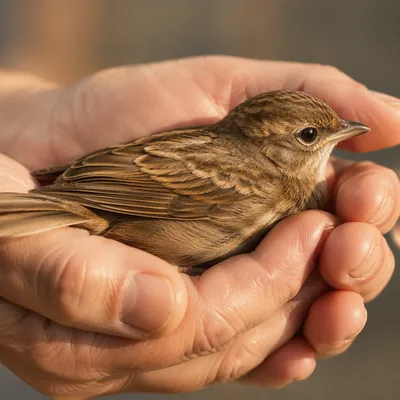 Gentle Hands Cradling Tiny Songbird