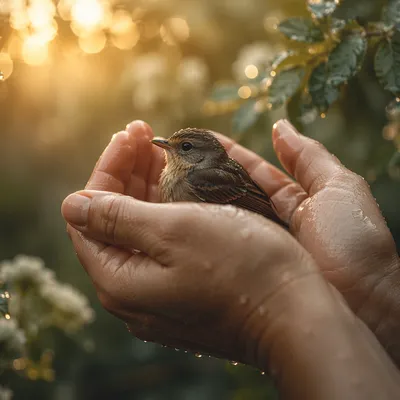 God's Love Cradling a Tiny Songbird
