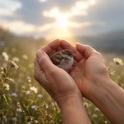 God's Love Cradling a Tiny Sparrow