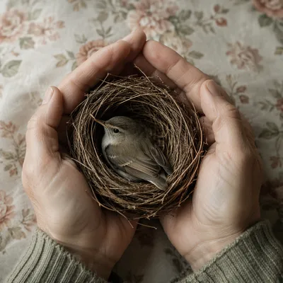 Gentle Hands Cradling a Small Songbird