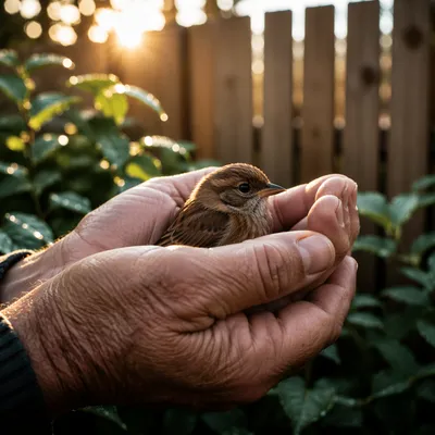 Gentle Hands Cradling a Small Bird