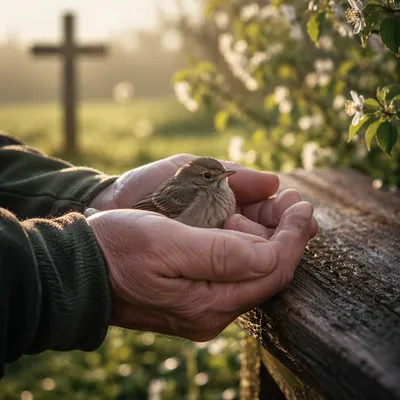 Gentle Hands Cradling a Small Bird