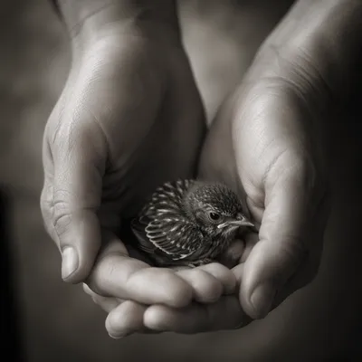 God's Love in Hands Holding a Fledgling