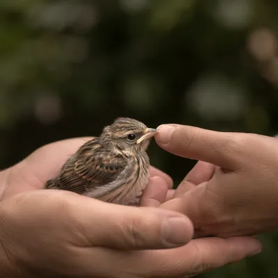 Gentle Hands Cradling Bird in Divine Love