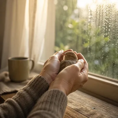Gentle Hands Cradling Sparrow in Morning Light